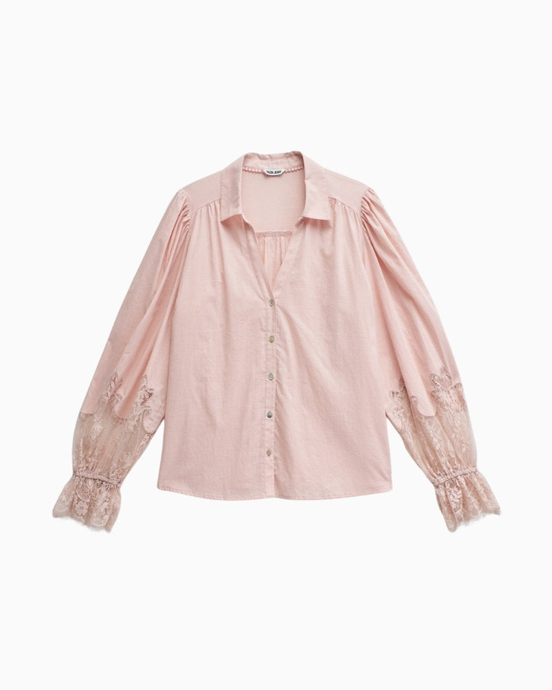 Salsa lace detail shirt light pink front on white background – Áines Boutique