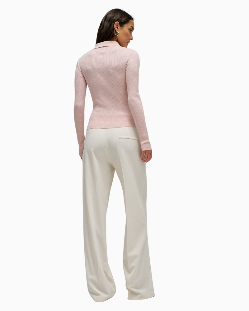 Salsa pink polo knit with gold buttons back view – Áines Boutique