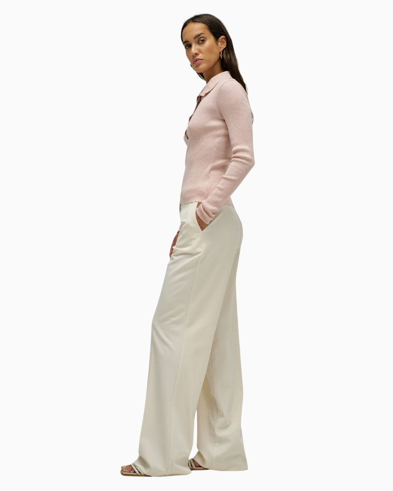 Salsa pink polo knit with gold buttons side view – Áines Boutique