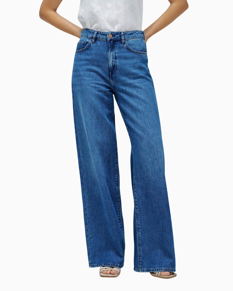 High-waisted wide-leg jeans by Salsa in blue denim with soft cotton lyocell blend