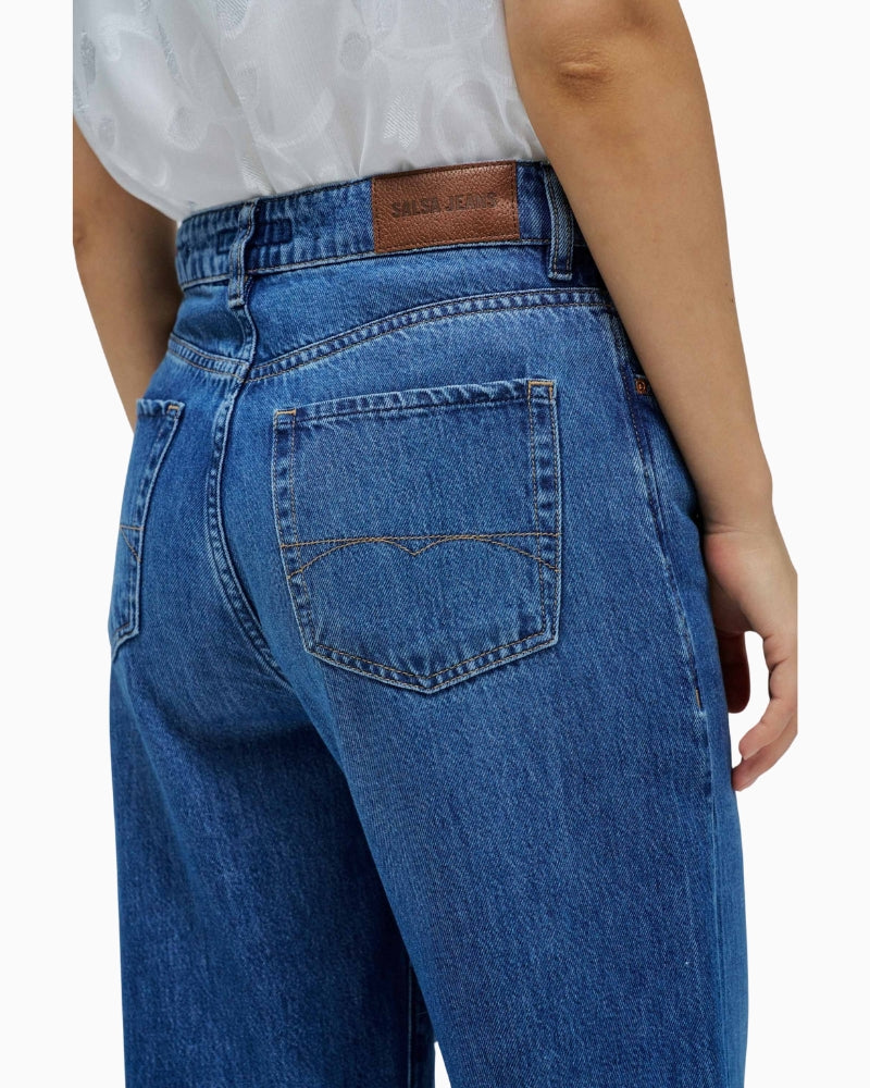 Back view of Salsa wide leg jeans showing relaxed fit and classic five-pocket style