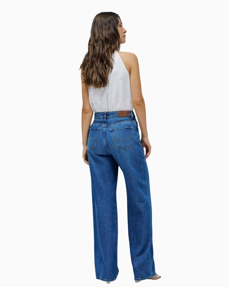 Back view of Salsa wide leg jeans showing relaxed fit and classic five-pocket style