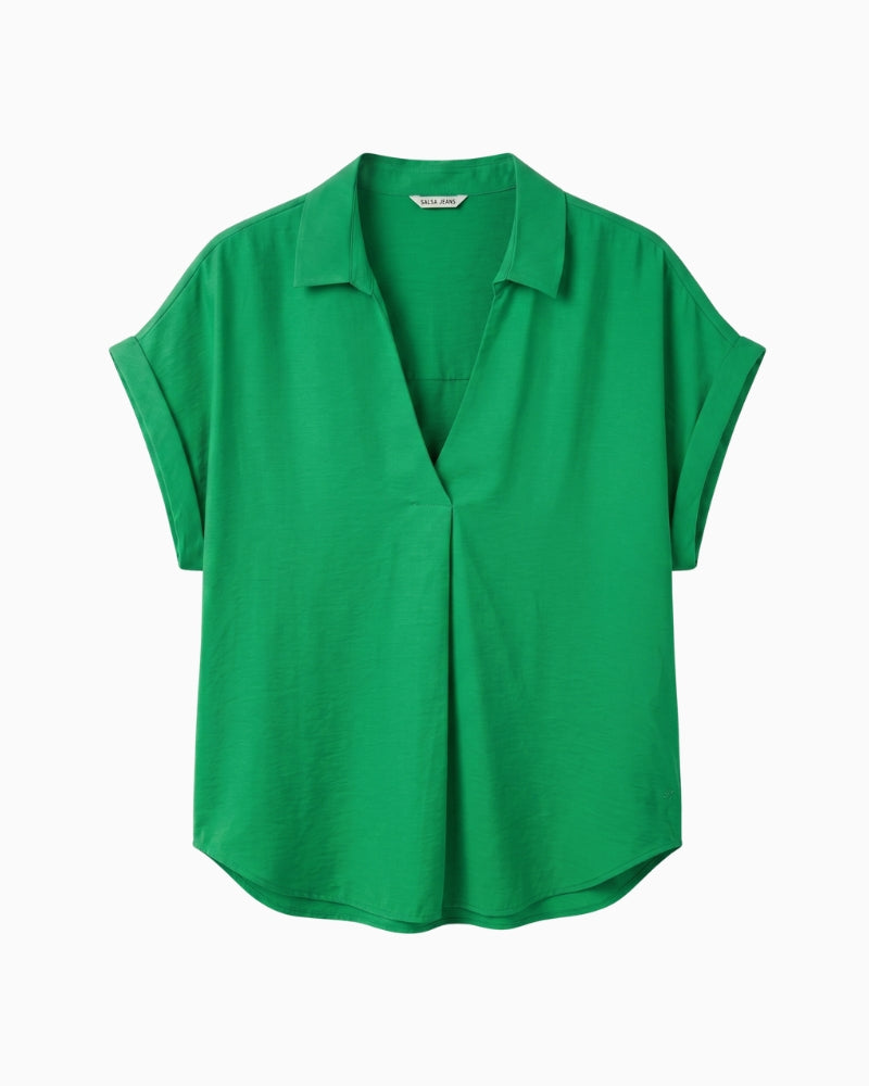 Salsa Jeans Relaxed V-Neck Blouse in green front view