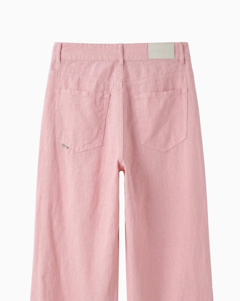 Salsa Jeans Wide Leg Jean in rose pocket detail