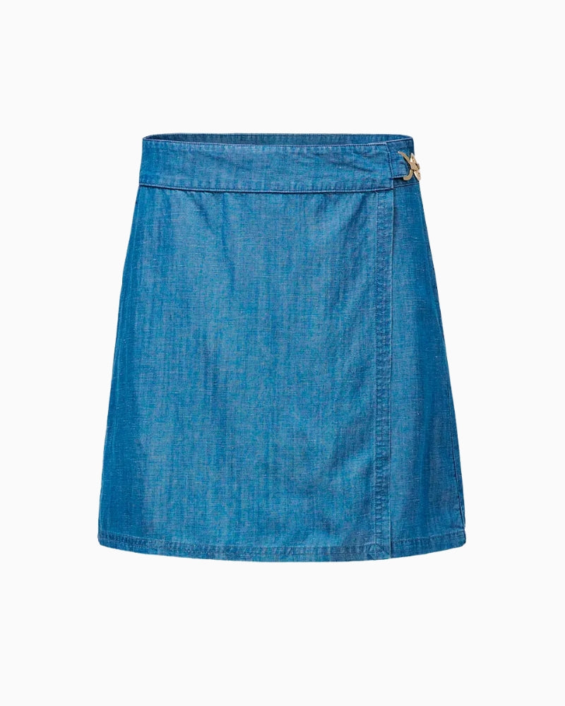 Salsa Jeans denim skort light blue front view wrap detail