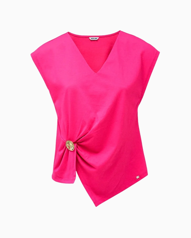 Salsa Jeans pink V-neck T-shirt with short sleeves and dropped shoulders