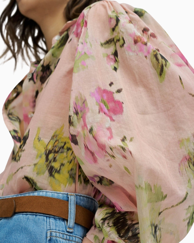 Close-up of Salsa pink floral print fabric – Áines Boutique