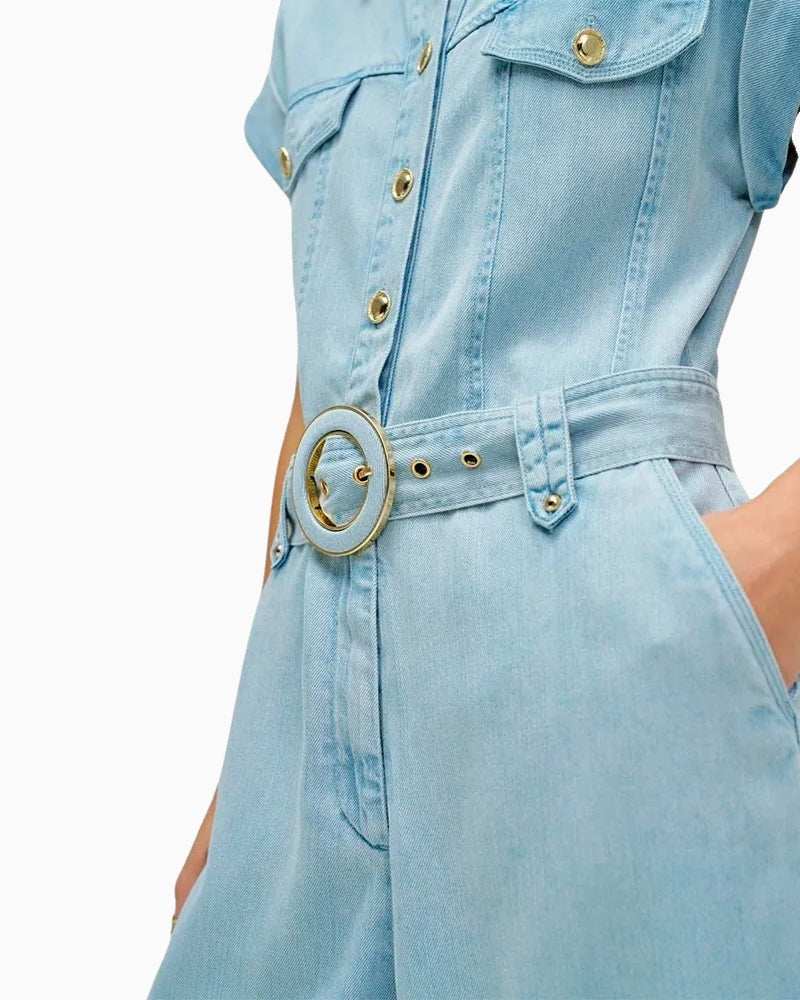Salsa denim jumpsuit light blue pocket detail