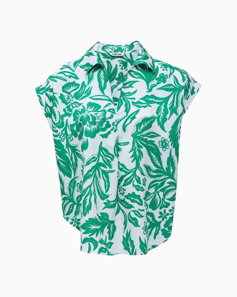 Salsa printed blouse white green front view