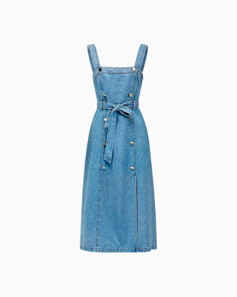 Salsa sleeveless midi denim dress front view