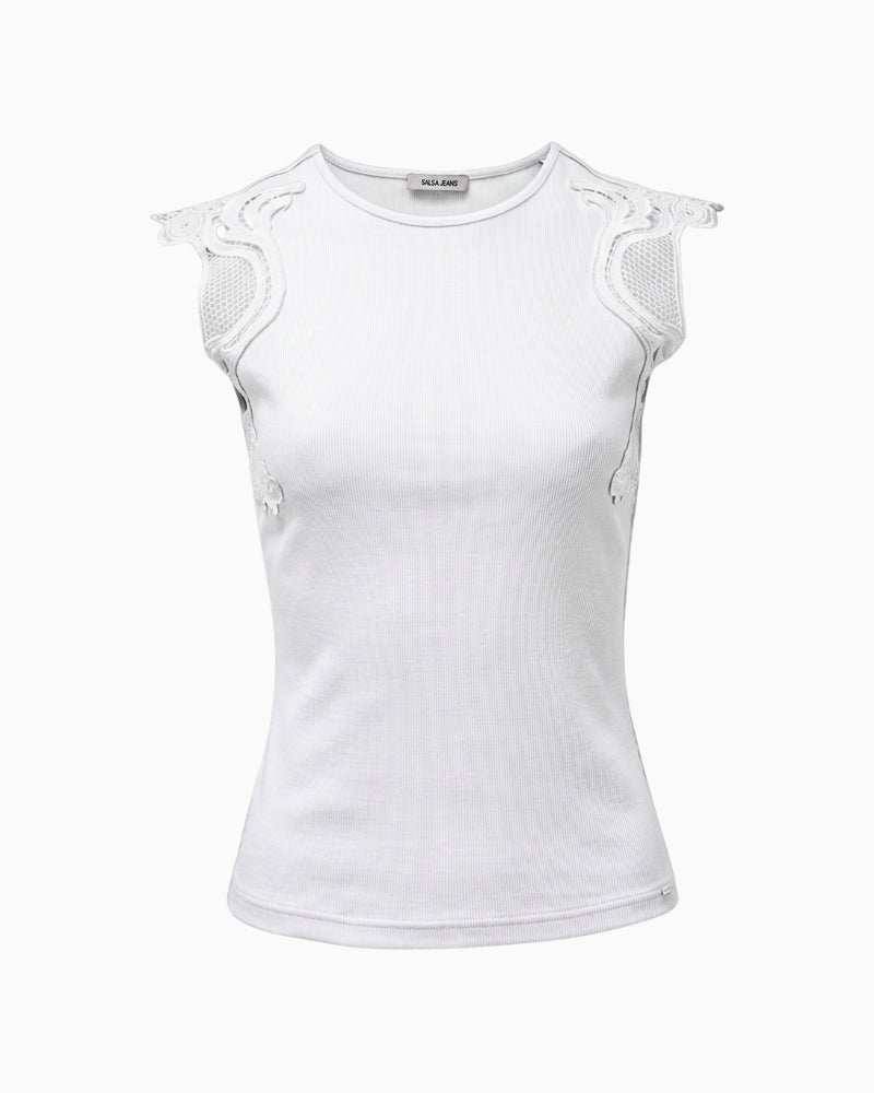Salsa sleeveless top white embroidered detail