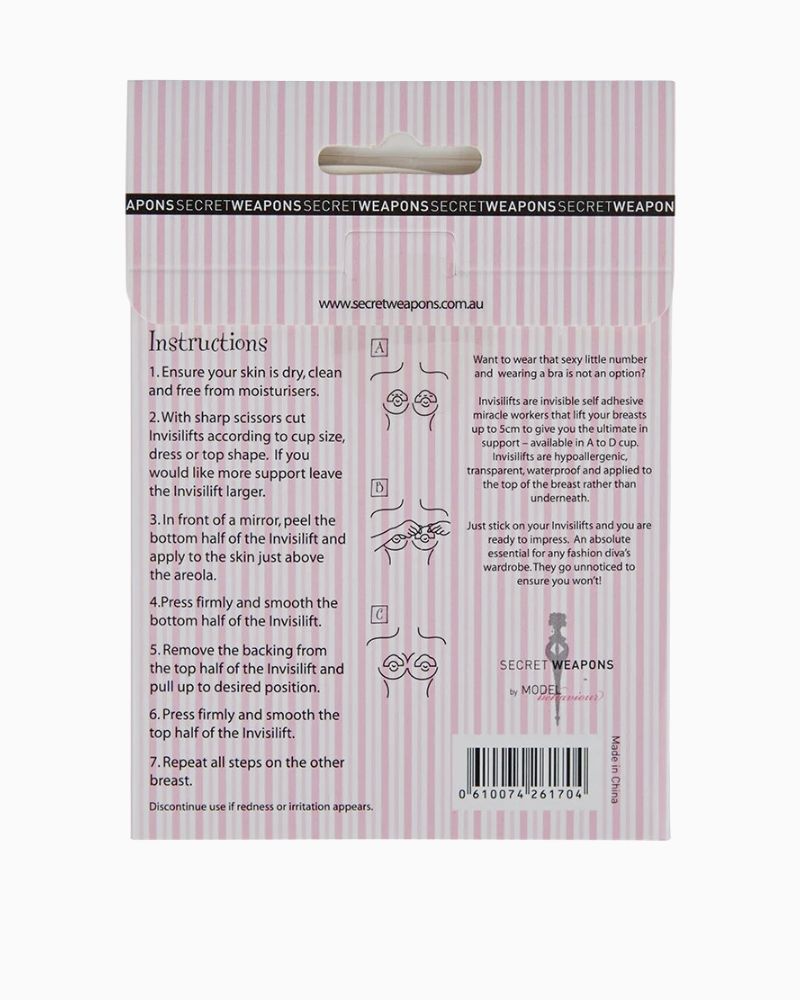 Pack of Secret Weapons Invisible Boob Tape pack showing discreet breast lift solution