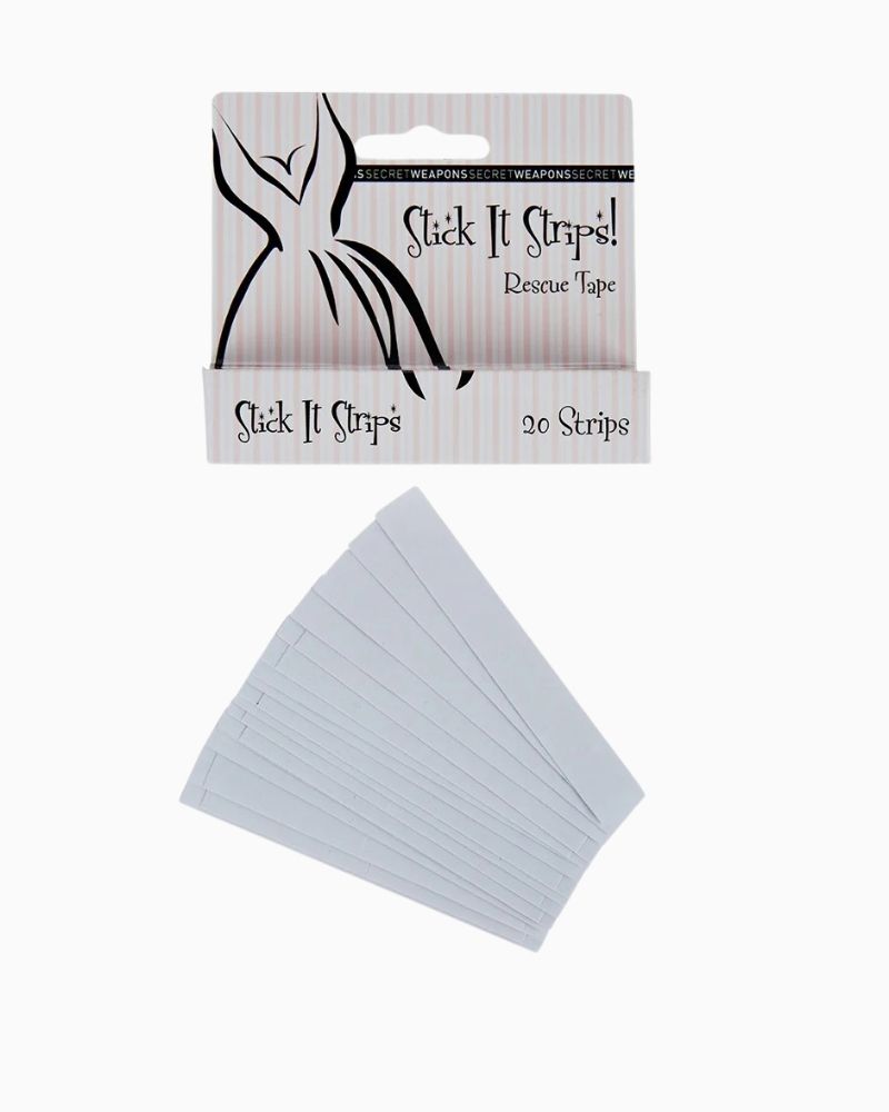 Secret Weapons Stick It Rescue Fashion Tape Strips pack with 20 pre-cut clear strips