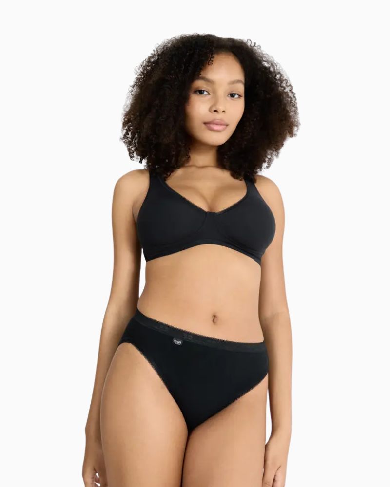 Model view of Black tai briefs by Sloggi in cotton stretch fabric