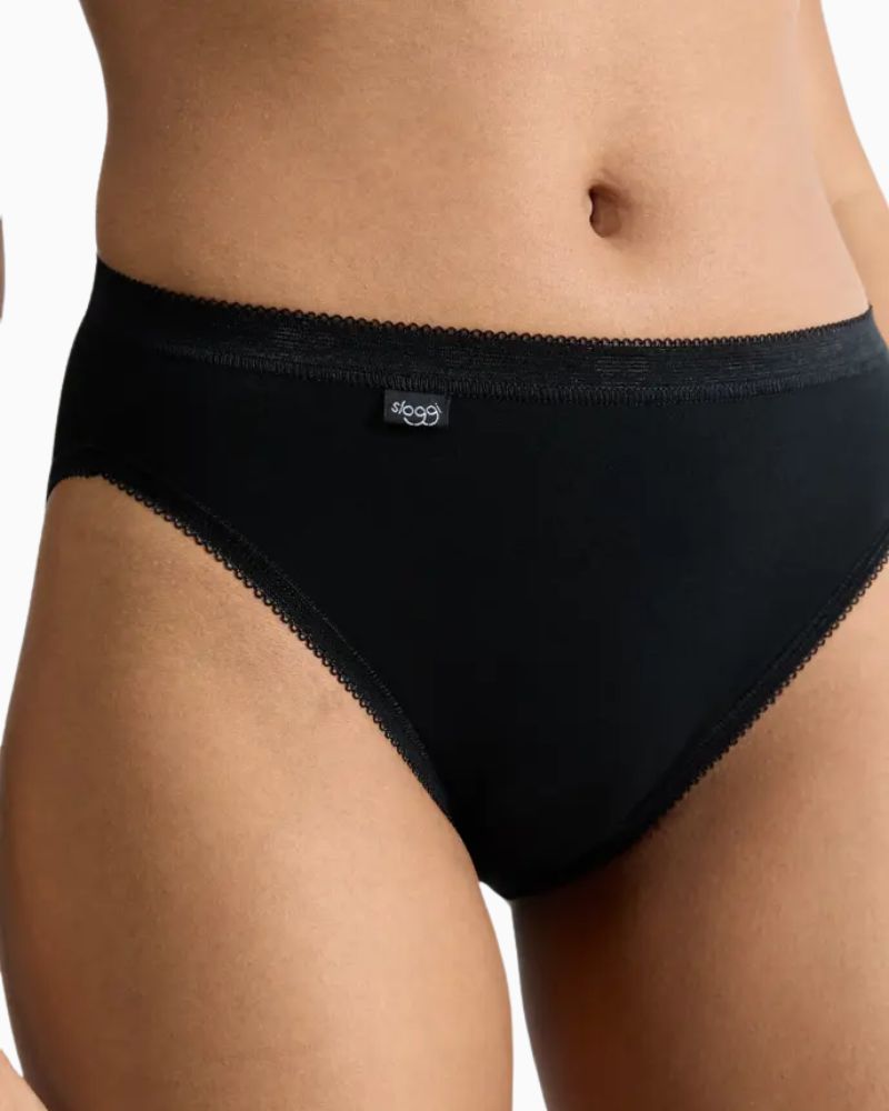 Close up of Black tai briefs by Sloggi in cotton stretch fabric, pack of 3