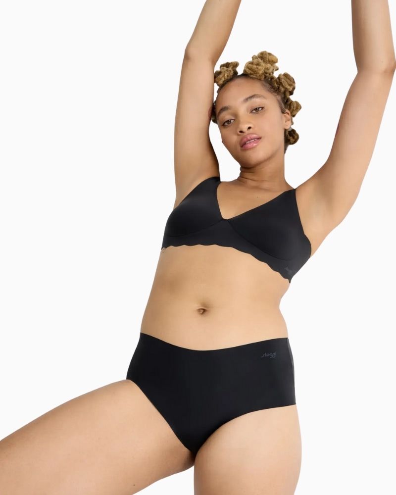 Sloggi ZERO black microfibre short briefs with laser-cut scalloped edges