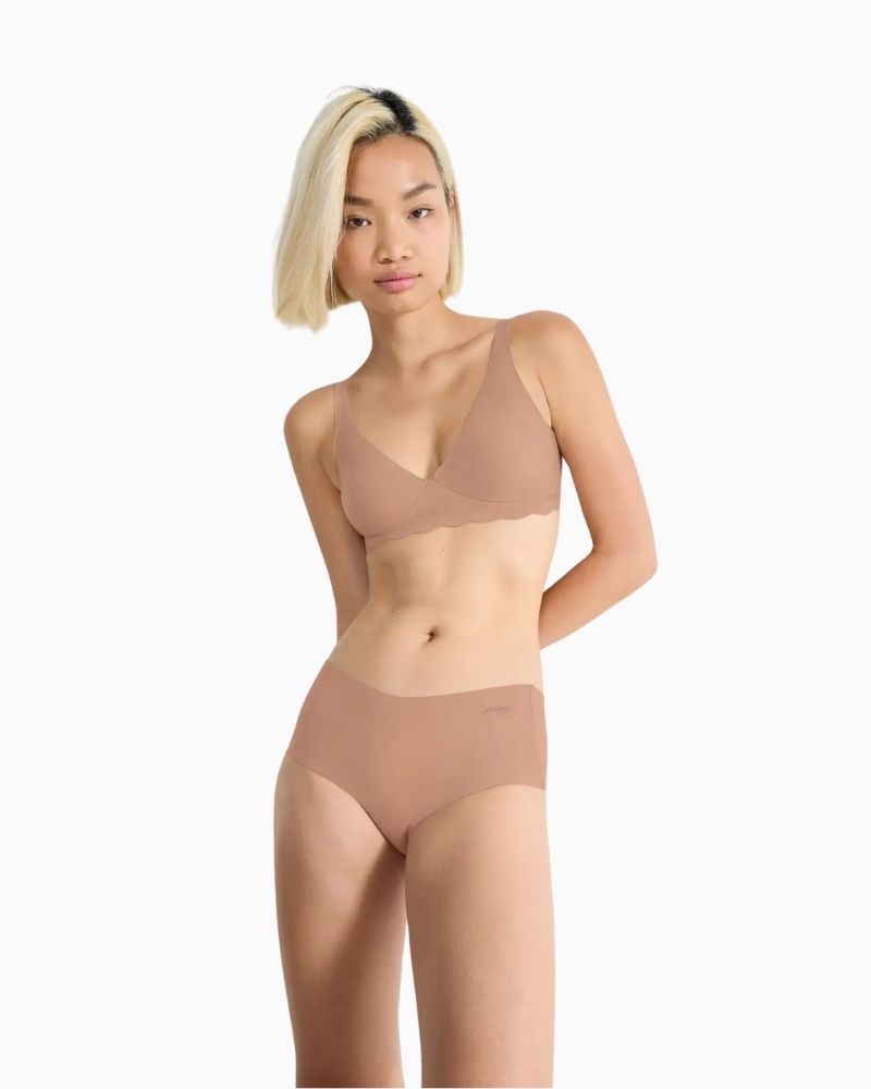 Sloggi ZERO Microfibre Short Brief in Cameo Brown with scalloped laser-cut edges