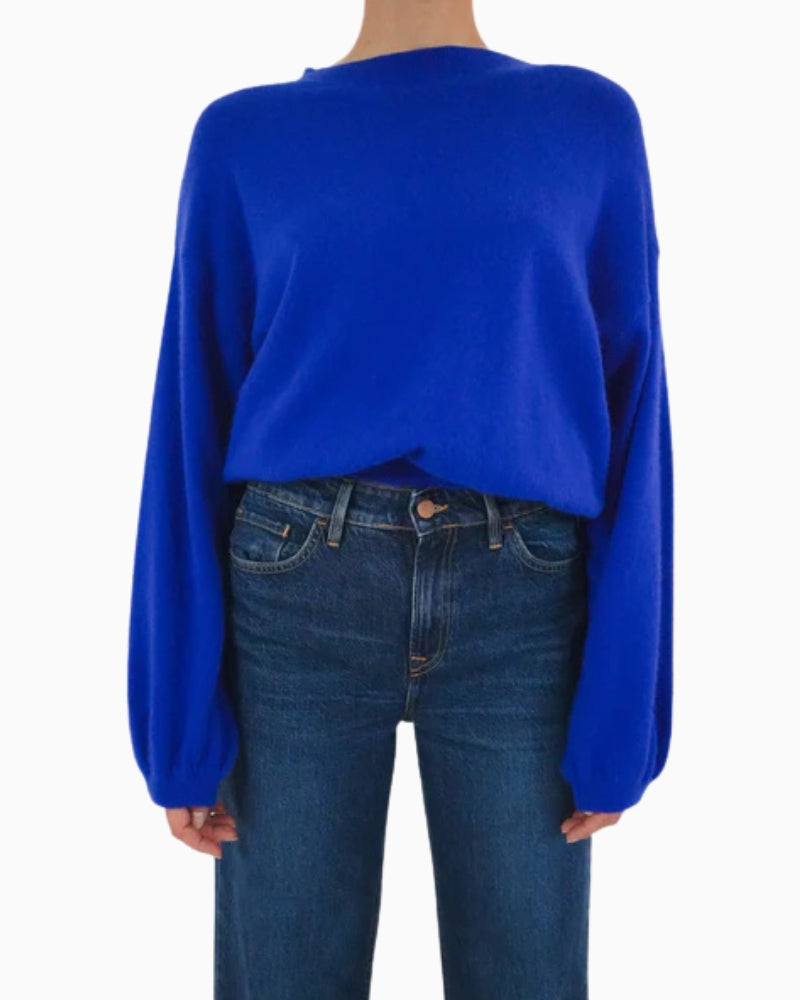TWNS The Label Colorado Puff Sleeve Jumper in Blue front view