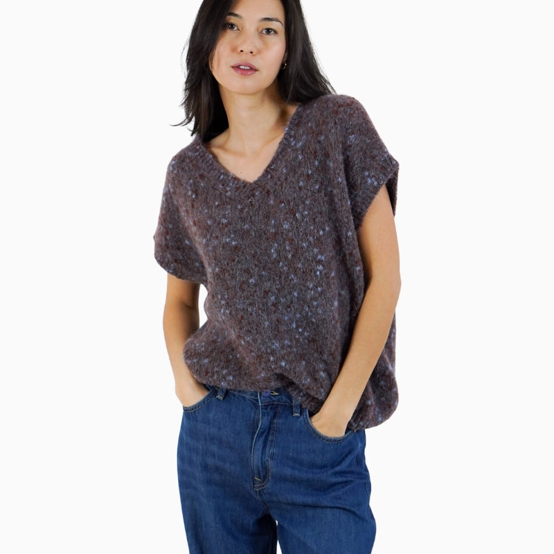 TWNS The Label Madelina Sweater Vest in Burgundy front view