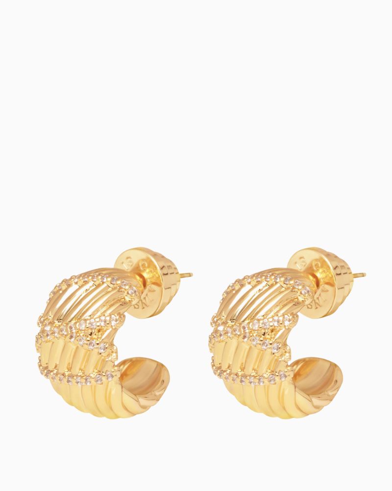 Pair of Las Vegas hoops shown with linen drawstring pouch