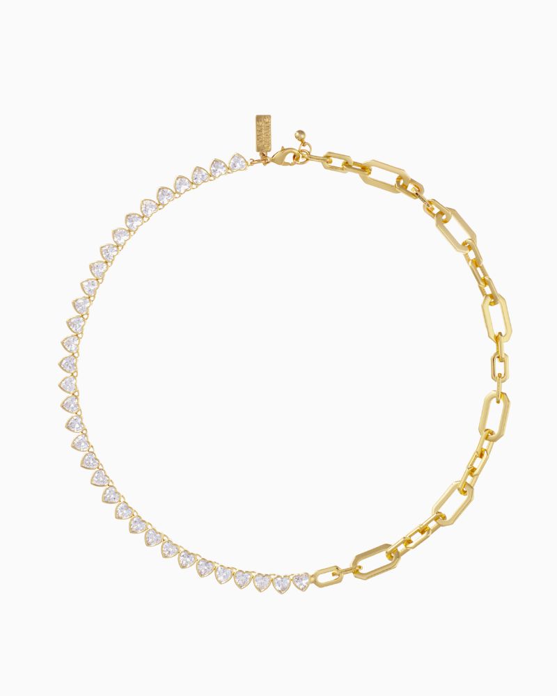 Talis Chains Miami hearts tennis necklace with gold chain and cubic zirconia hearts