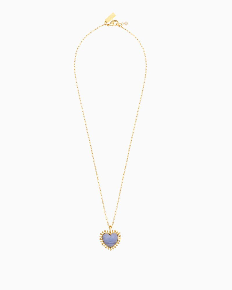 Talis Chains mini heart pendant necklace with 18 carat gold plating and Blue Lace stone