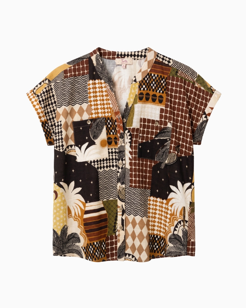 Tinta Saori Blouse in brown front view
