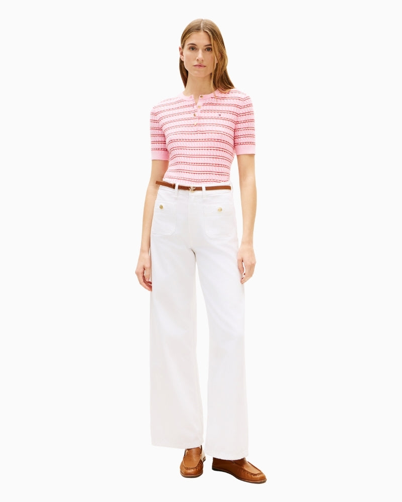 Tommy Hilfiger knit top styled with white trousers – Áines Boutique