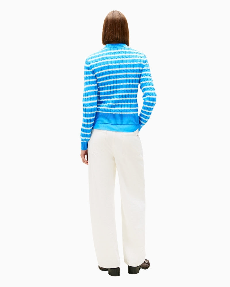Back view of cotton knit jumper with rib-knit hem