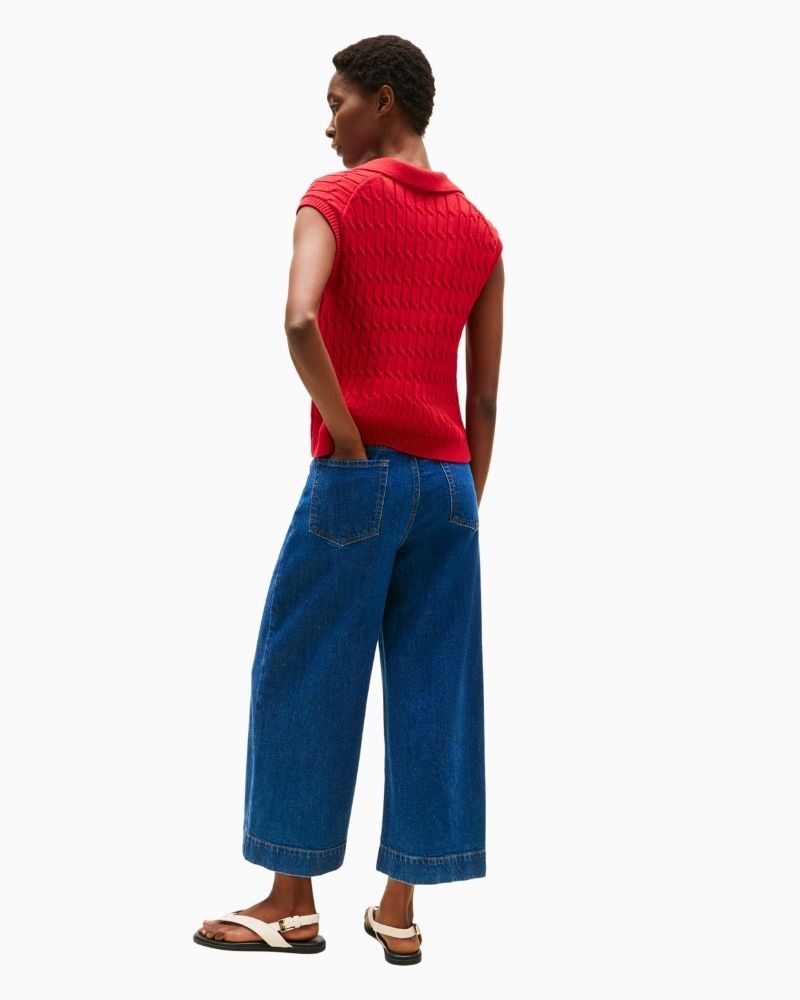 Back Tommy Hilfiger sleeveless polo jumper in neutral cotton cable knit