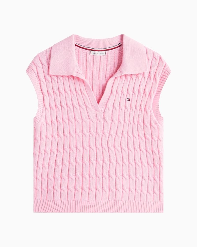 Tommy Hilfiger sleeveless cotton jumper with cable knit and polo collar