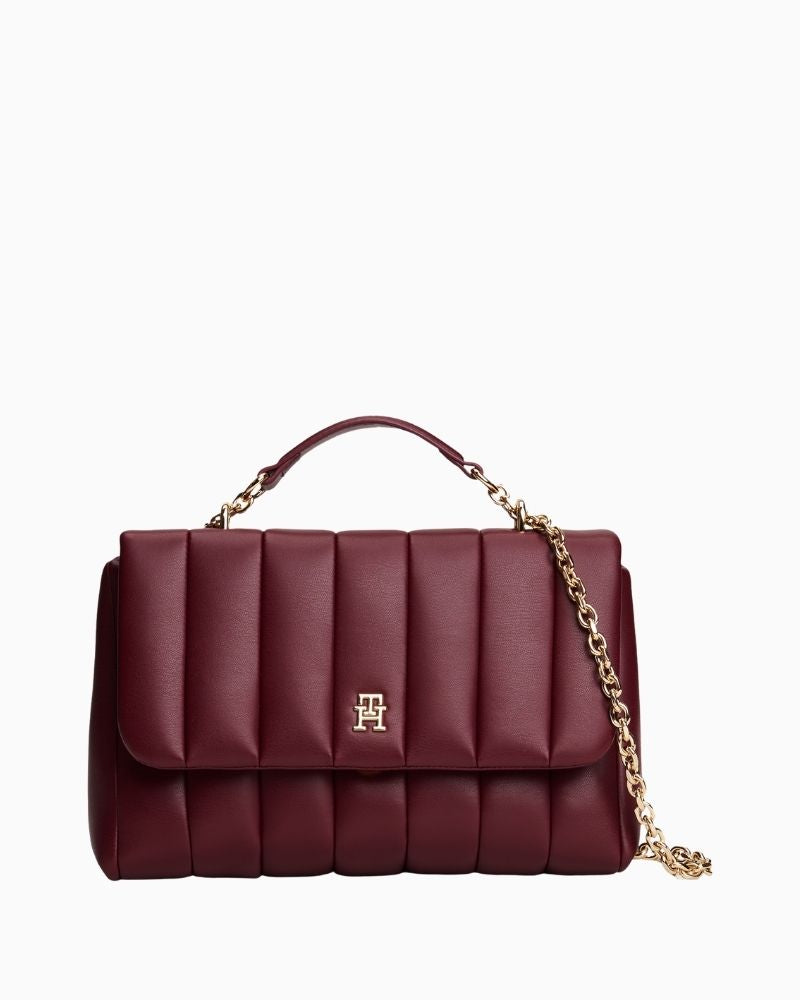 Tommy Hilfiger padded black crossbody bag with chain strap and monogram plaque