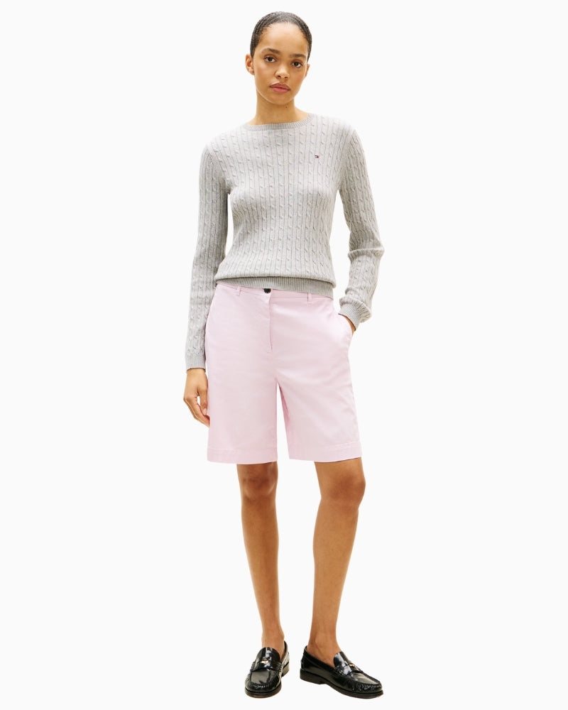 Woman wearing Tommy Hilfiger chino shorts front view – Áines Boutique