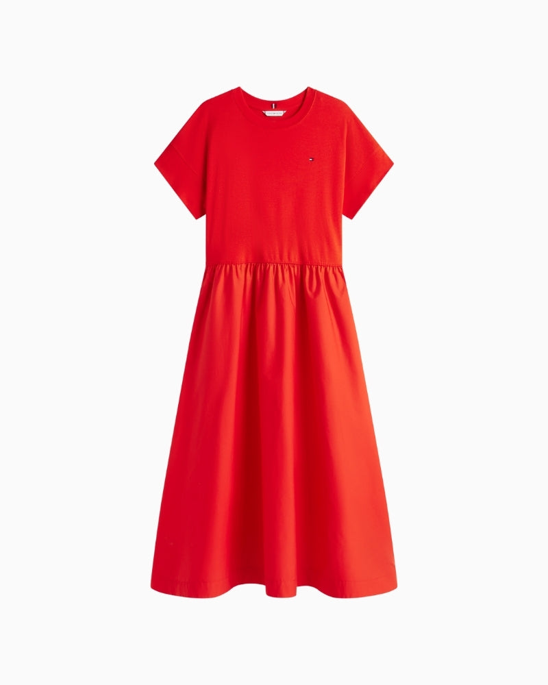 Tommy Hilfiger Cody mix media midi dress front view – Áines Boutique