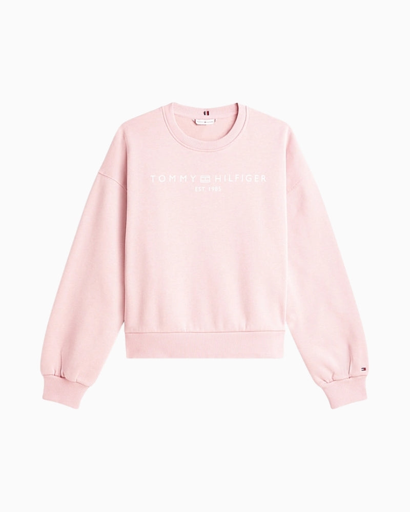 Front view of Tommy Hilfiger crew neck fleece sweatshirt in pink