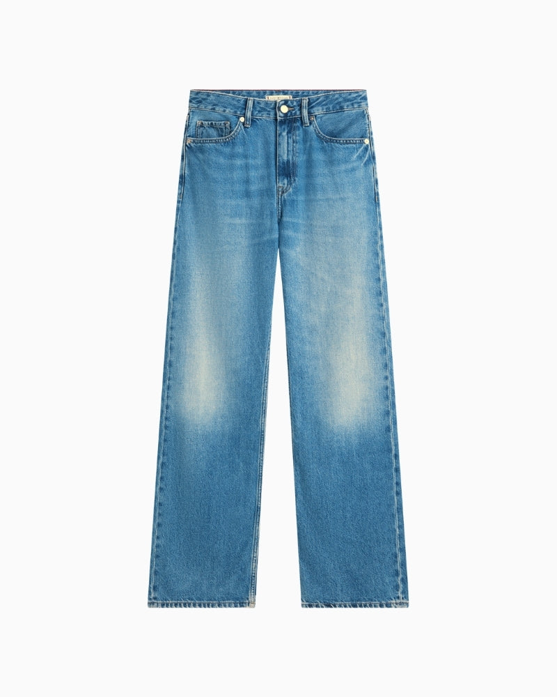 Front view of loose straight-leg raw denim jeans – Áines Boutique