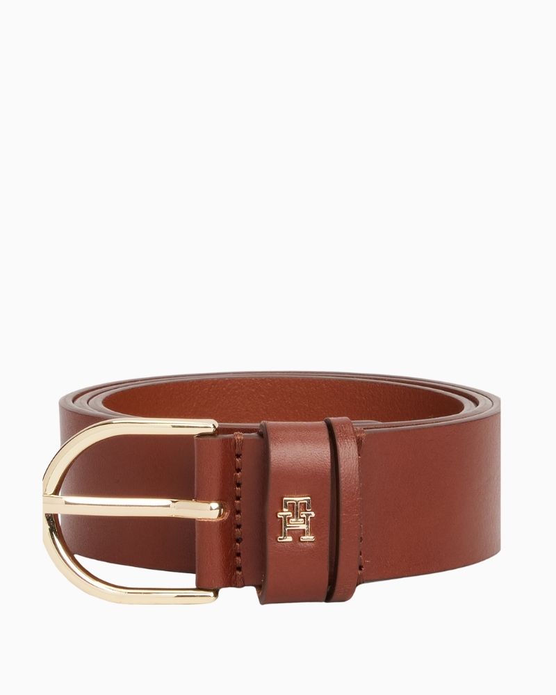 Tommy Hilfiger cognac leather belt with metal buckle and subtle branding