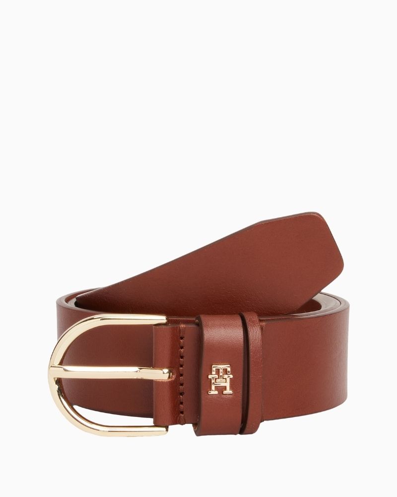 Tommy Hilfiger cognac leather belt with metal buckle and subtle branding