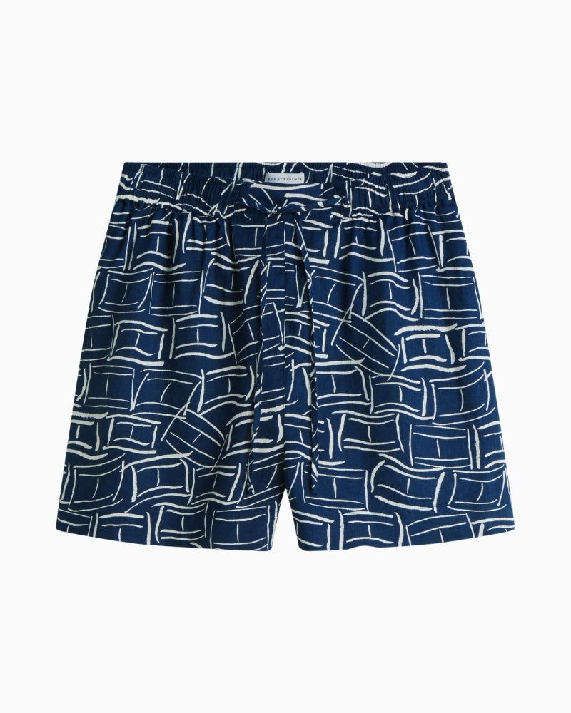 Tommy Hilfiger linen pull-on shorts navy print flat lay – Áines Boutique