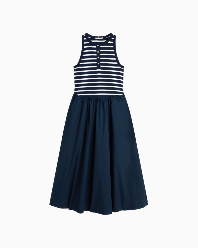 Tommy Hilfiger gold button poplin mix dress – Áines Boutique