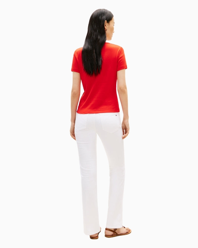 Back of Tommy Hilfiger slim tee styled with white trousers – Áines Boutique