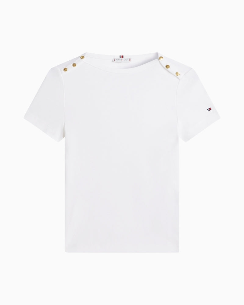 Tommy Hilfiger gold button slim tee front view – Áines Boutique