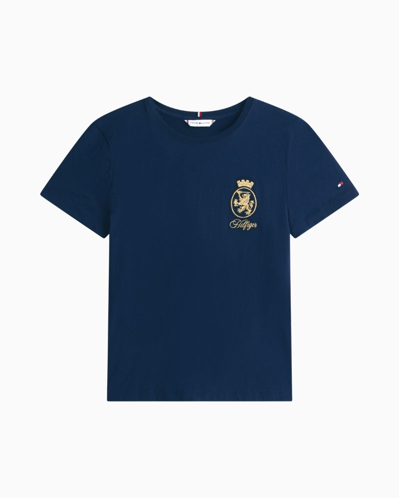 Tommy Hilfiger Gold Crest Tee in navy cotton with crew neck