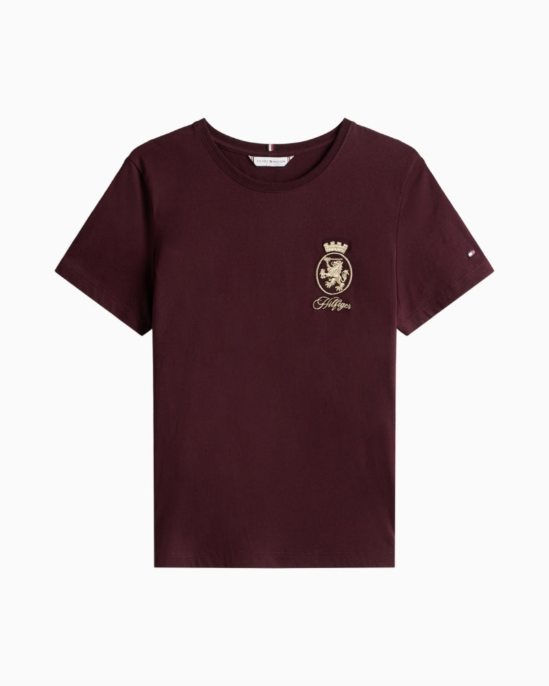 Tommy Hilfiger Gold Crest Tee in burgundy with crew neck