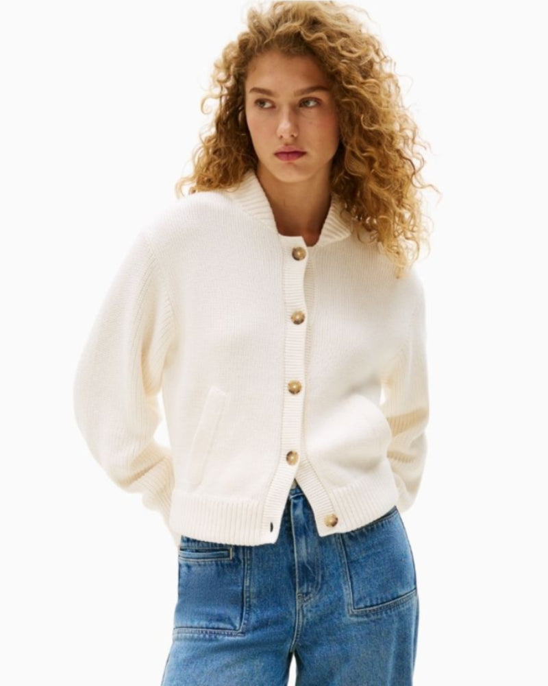 Tommy Hilfiger cotton jersey cardigan with balloon sleeves and ribbed trim