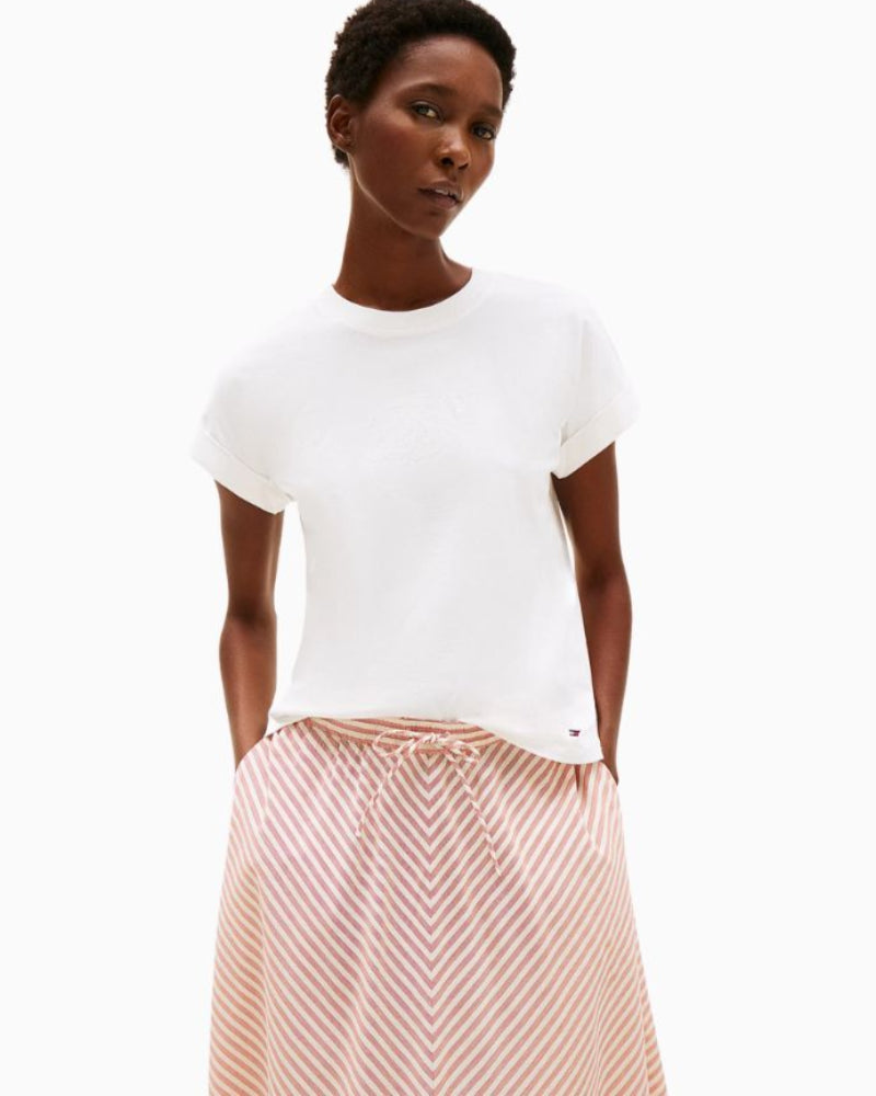 Tommy Hilfiger logo tee showing flag embroidery on hem