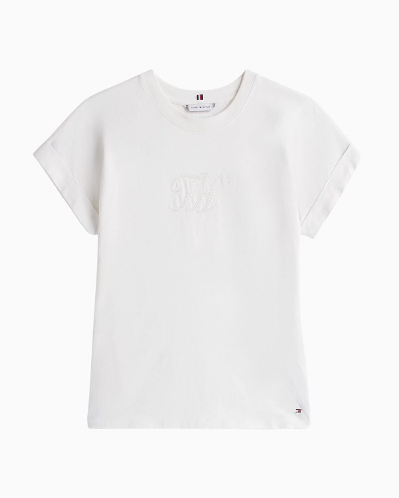 Tommy Hilfiger white cotton T-shirt with embroidered script logo on chest