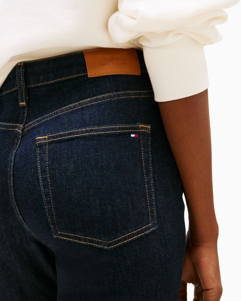 Back view of jeans with flag embroidery on pocket