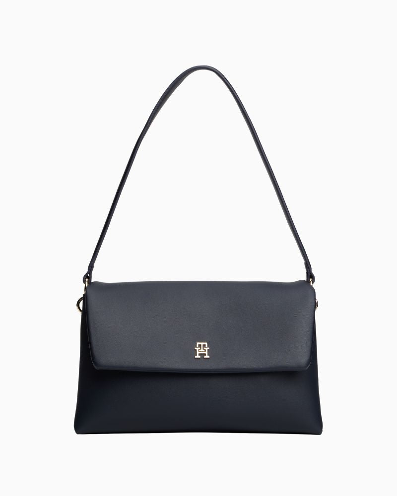 Tommy Hilfiger navy shoulder bag with monogram plaque and removable crossbody strap