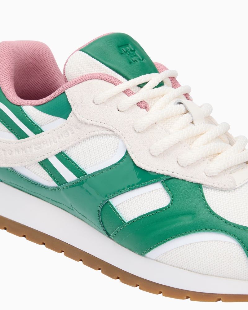 Close-up of cow nappa leather and mixed texture panels